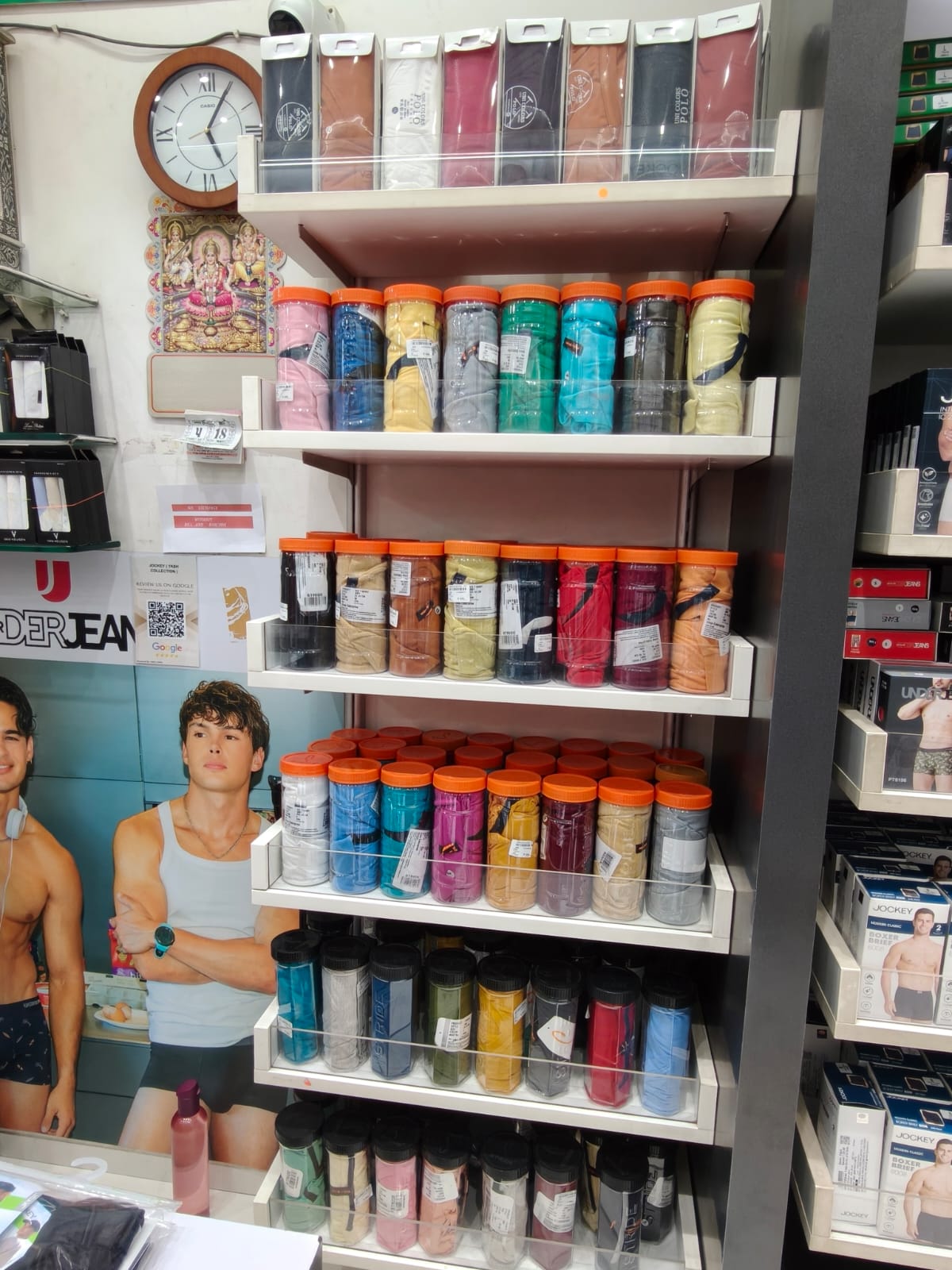 Best retail in Navi Mumbai - Jockey and Underjeans men's underwear collection on display shelves